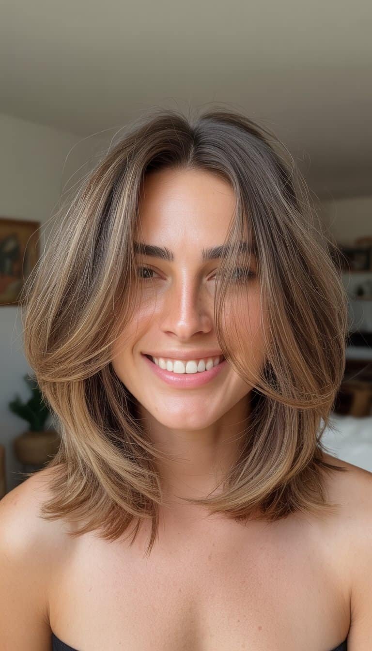 A person smiling in a softly lit indoor setting, shown from the shoulders up.