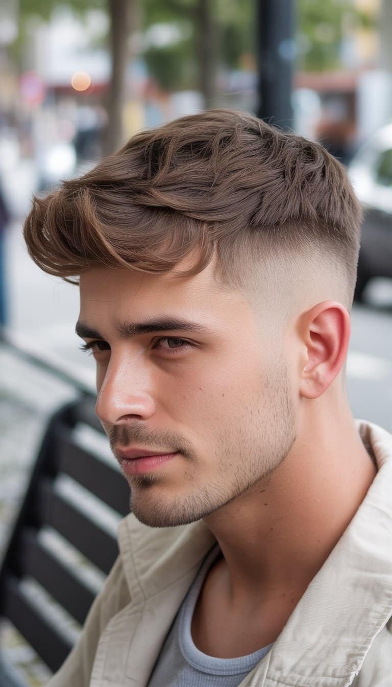 A young man sitting casually in a relaxed setting, looking off to the side with soft natural light illuminating his face.