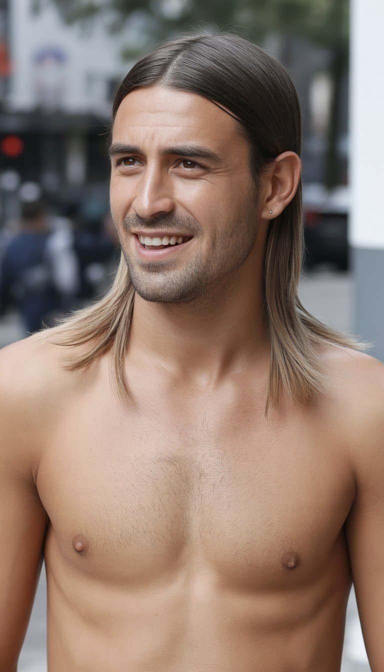A man with a sleek hairstyle stands casually in a natural outdoor setting, wearing casual clothes and looking relaxed.