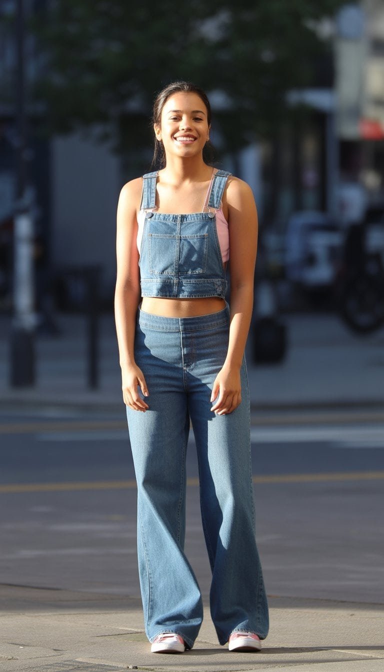A young woman standing outdoors in casual clothing, posing naturally with a city street in the background.